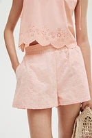 High-Waist Eyelet-Embroidered Shorts