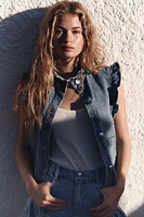 Ruffle-Trimmed Denim Vest