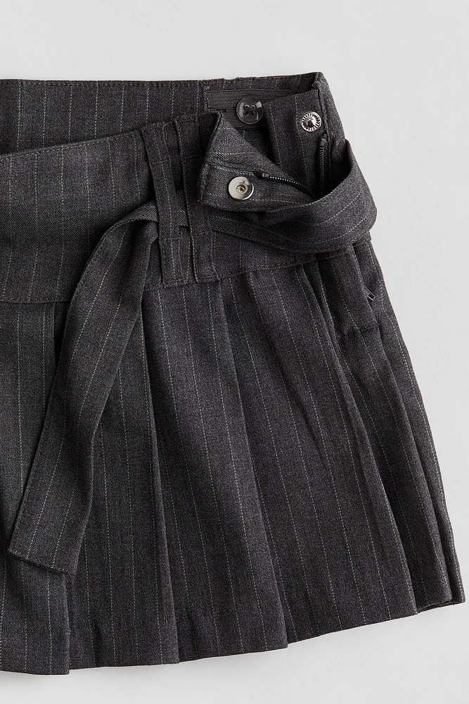 Tie-belt Pleated Skirt