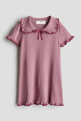 Ruffle-Trimmed Fine-Knit Dress