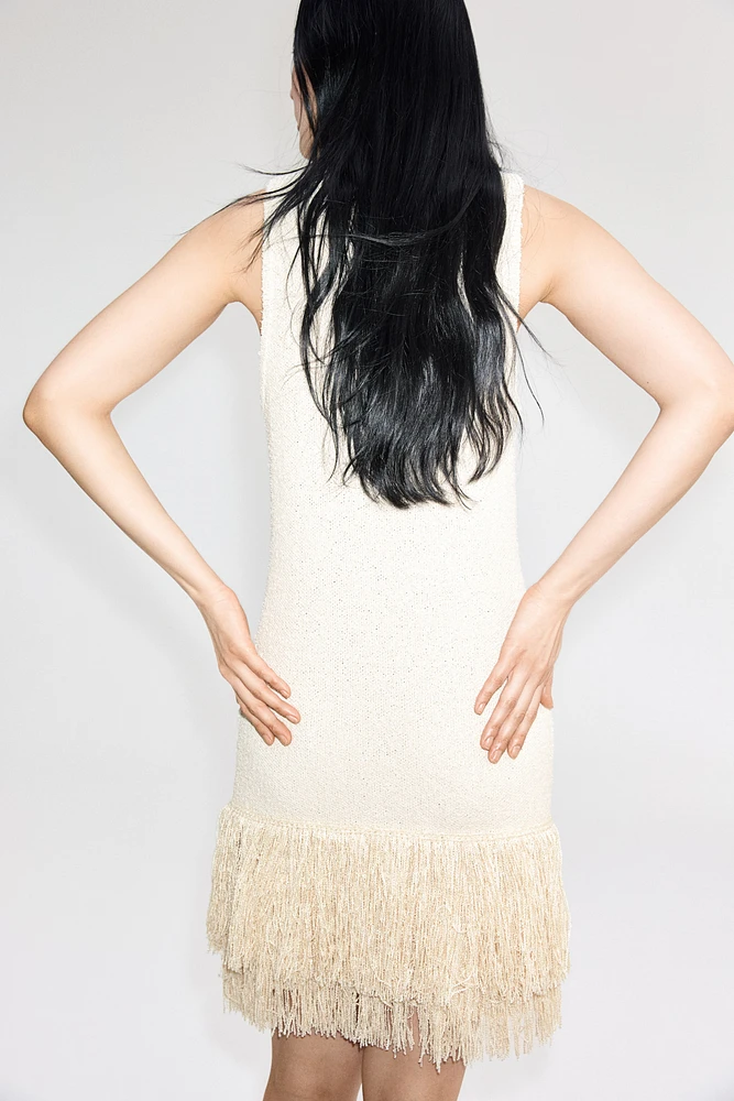 Fringe-Trimmed Knit Dress