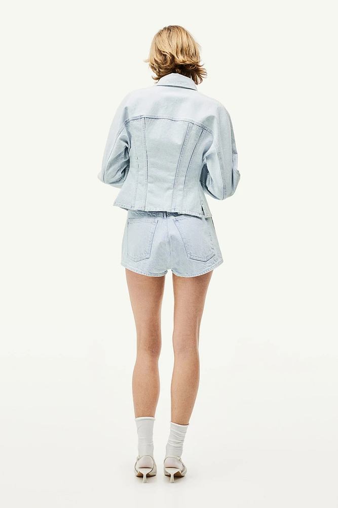 Crease-front Denim Mini Shorts