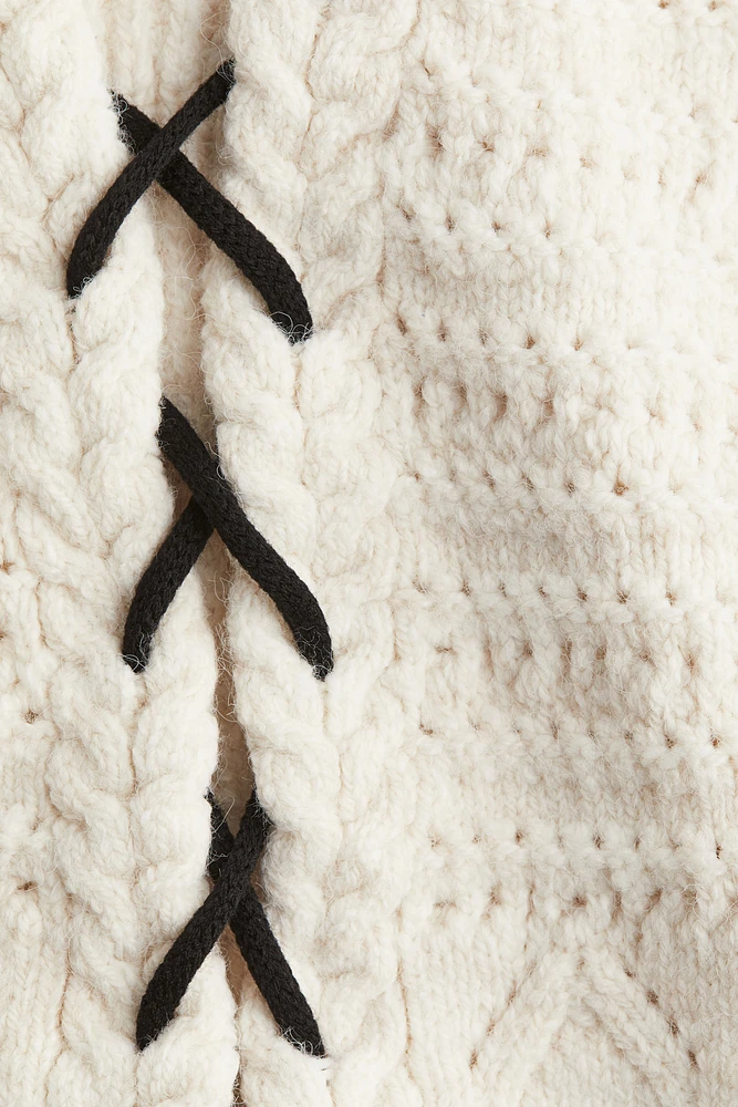 Lacing-Detail Pointelle-Knit Cardigan