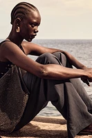 Straight linen-blend trousers