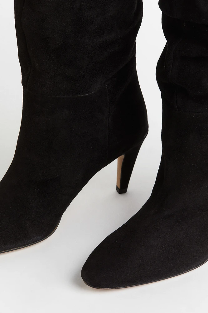 Suede Knee-high Heeled Boots