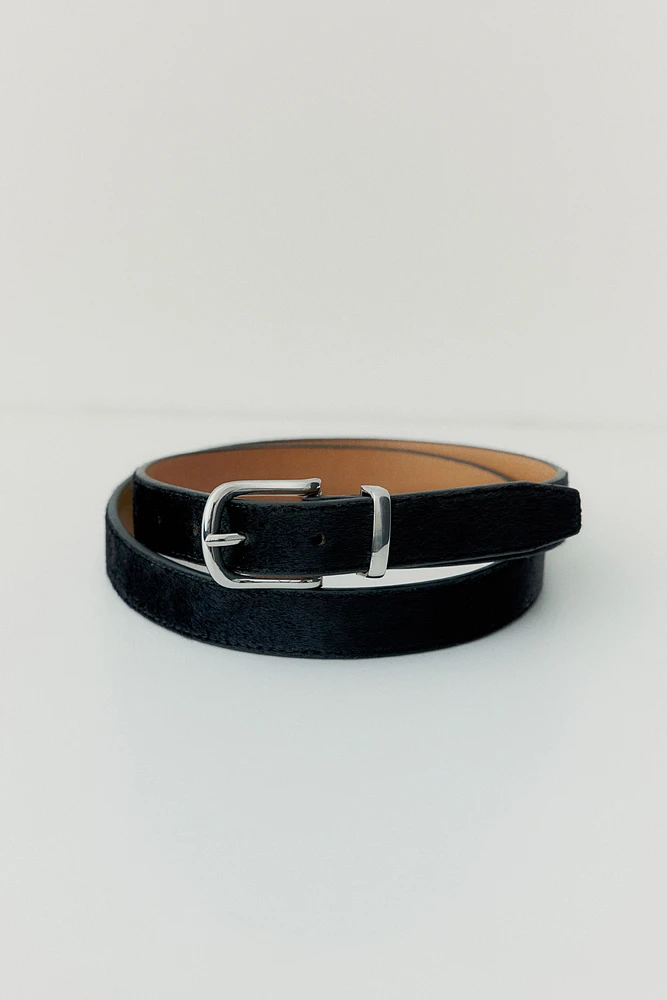 Fuzzy-Detail Leather Belt