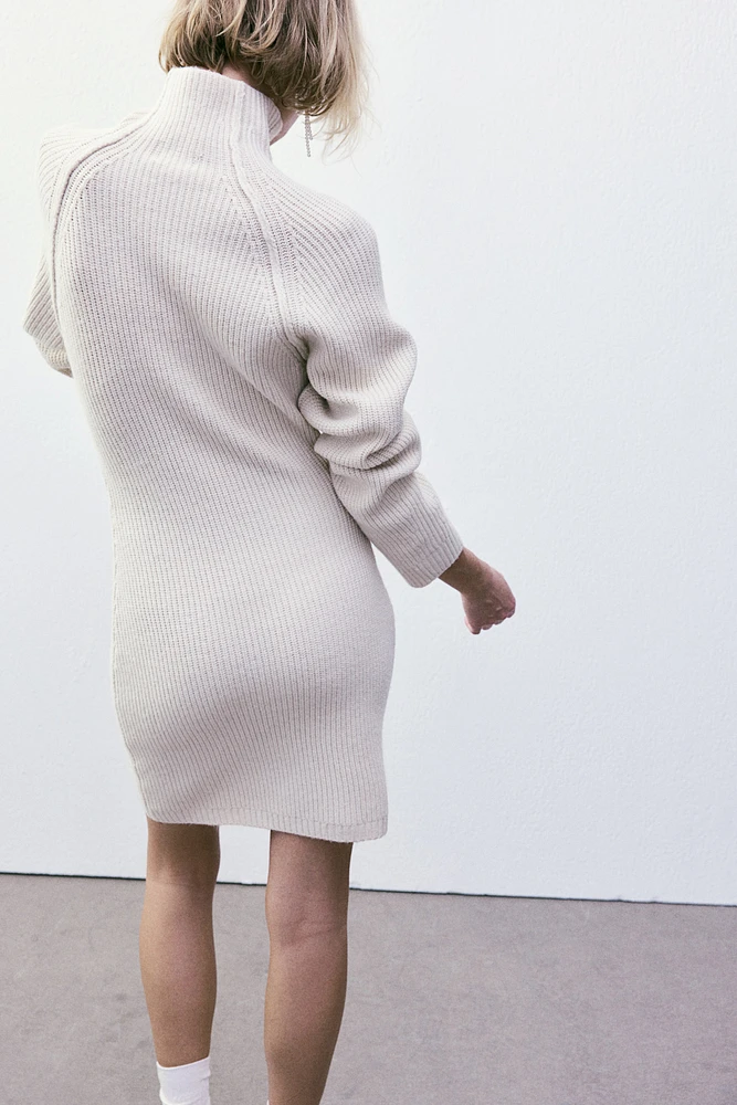 Rib-Knit Mock Turtleneck Dress