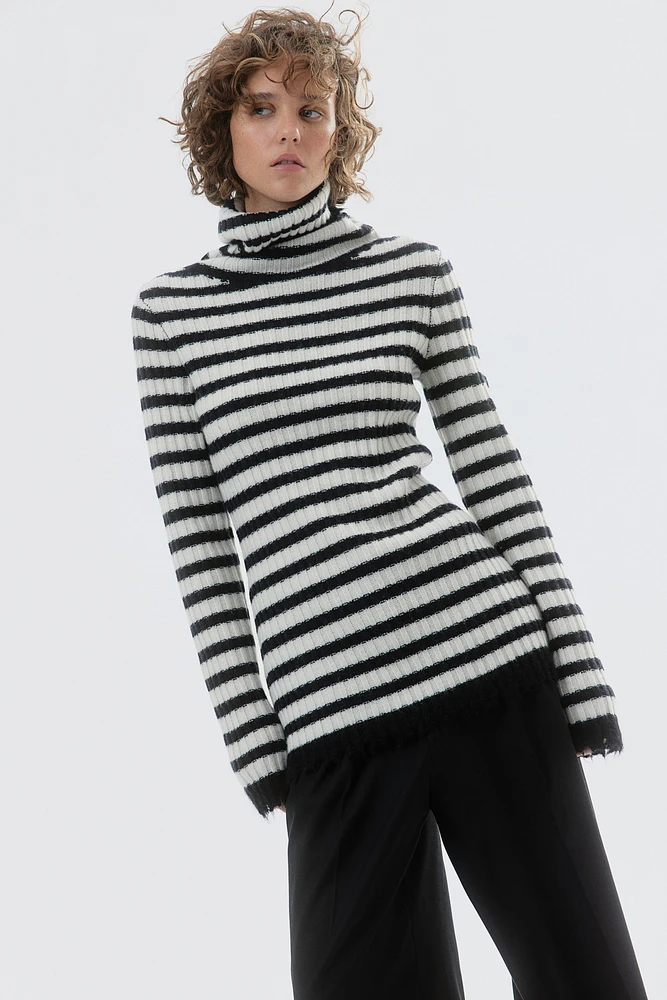 Rib-Knit Wool Turtleneck Sweater