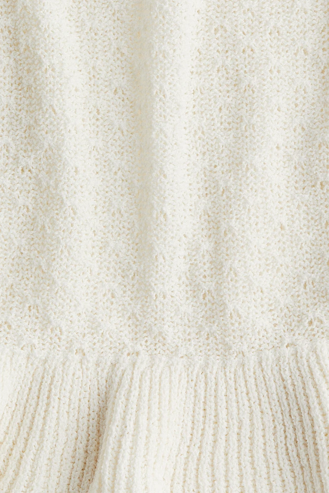 Ruffle-Trimmed Pointelle-Knit Top