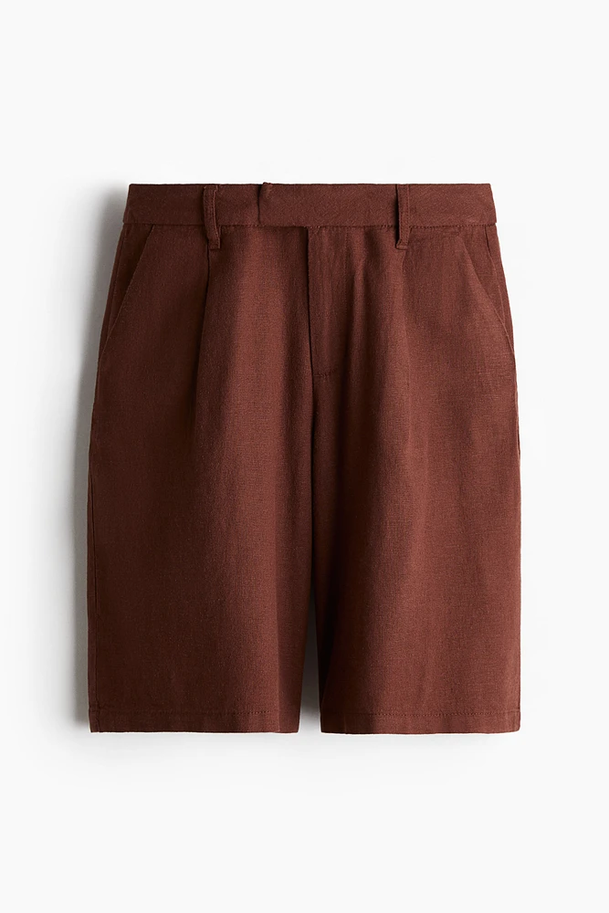Knee-Length Linen-Blend Shorts