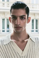 Loose Fit Rib-Knit Polo Shirt