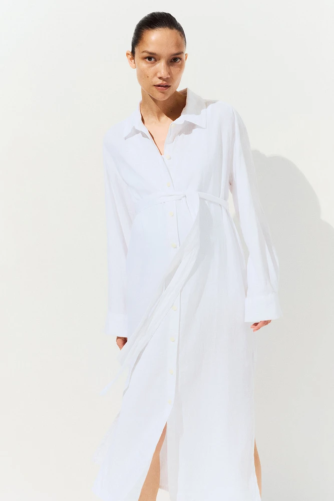 MAMA Linen-Blend Shirt Dress