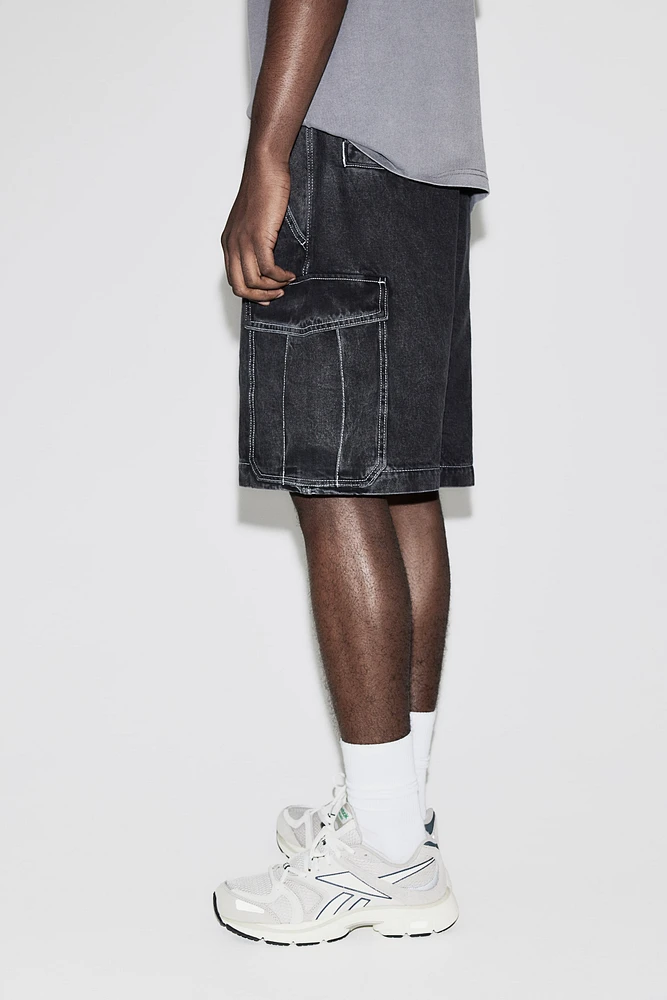 Loose Denim Cargo Shorts