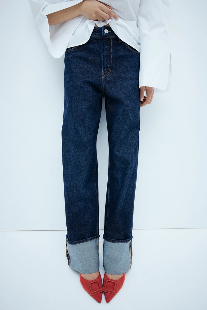 Straight-Cut Foldover-Cuff Jeans