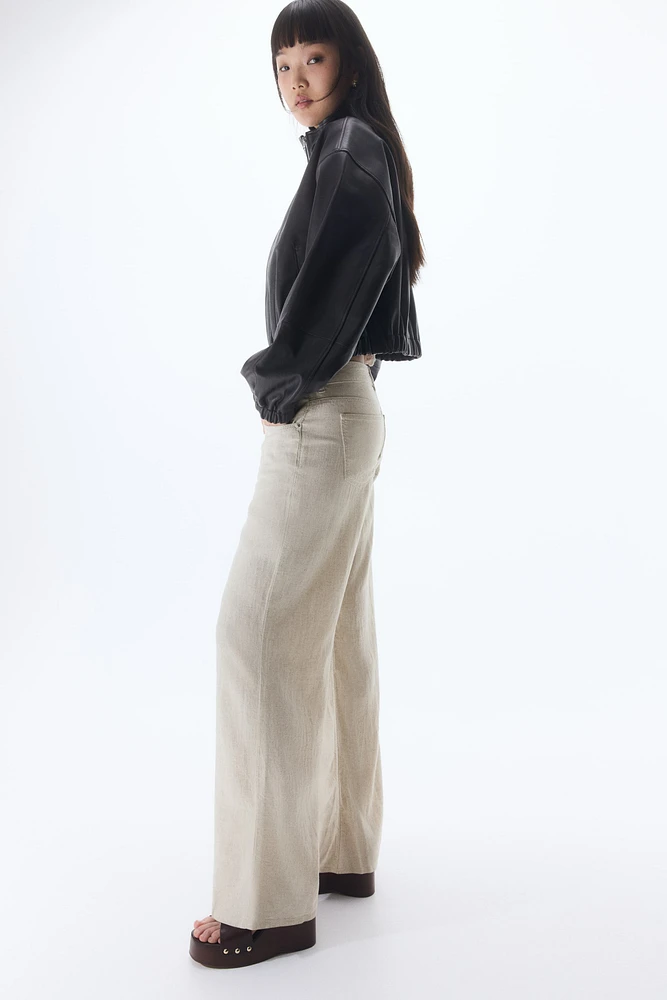 Wide-Leg Linen-Blend Pants