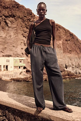 Straight linen-blend trousers