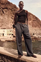 Straight linen-blend trousers