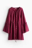 Trumpet-Sleeved Tunic Dress
