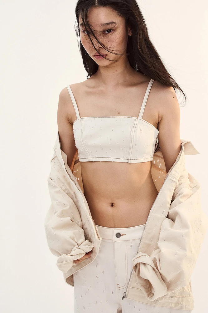 Distressed-look Twill Crop Top