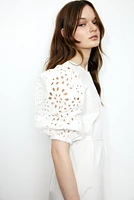 Dress with Eyelet-Embroidered Sleeves