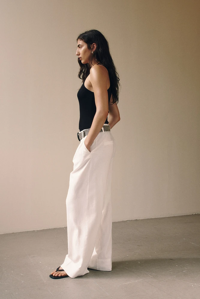 Linen-Blend Pants with Belt