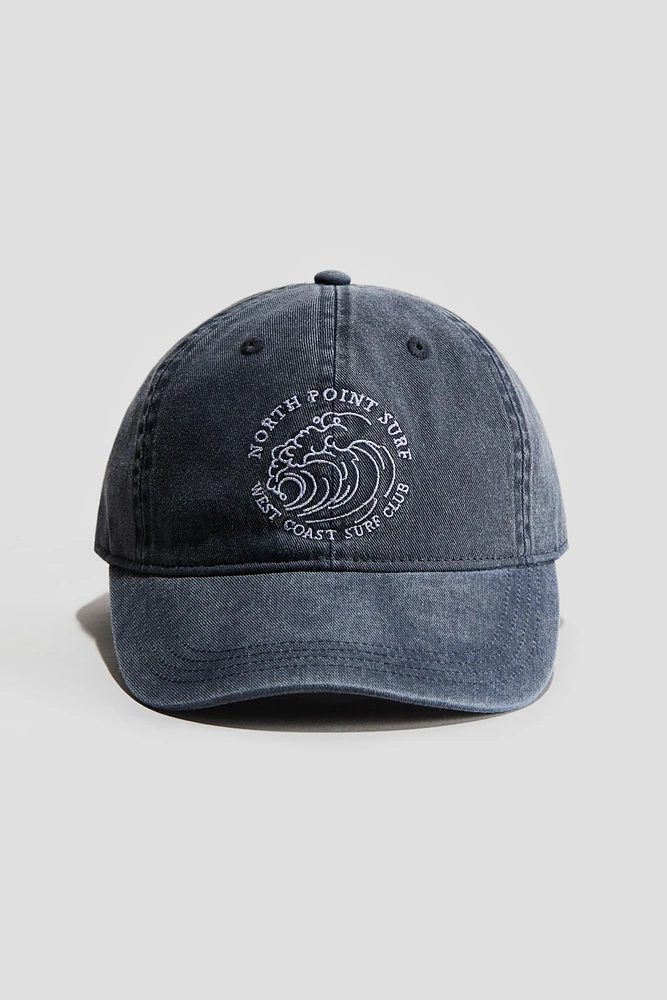 Cotton Twill Cap with Embroidered Motif