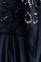 Flutter-Sleeve Dress with Eyelet Embroidery
