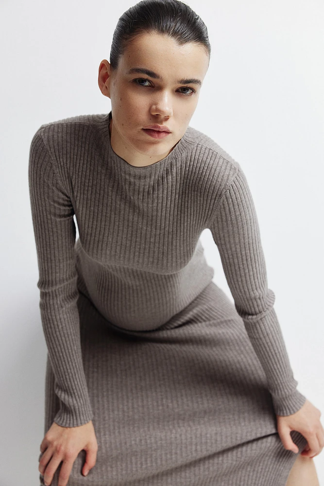 MAMA Rib-Knit Mock Turtleneck Dress