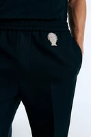 Embroidered Wool Pull-On Pants