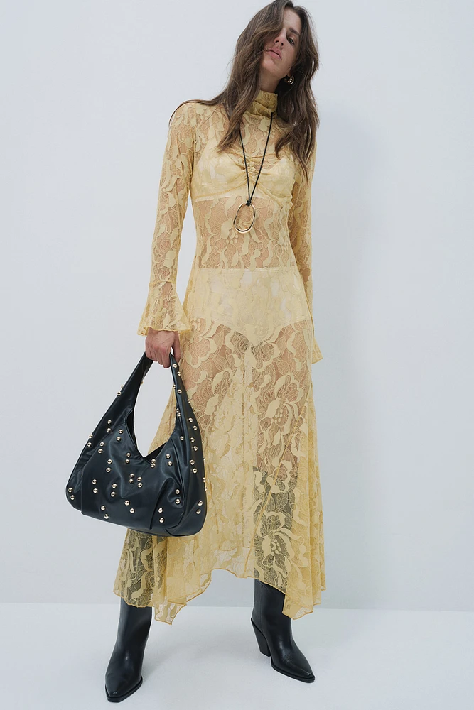 Mock Turtleneck Lace Maxi Dress