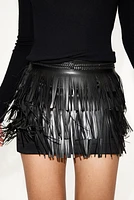 Coated Mini Skirt with Fringe