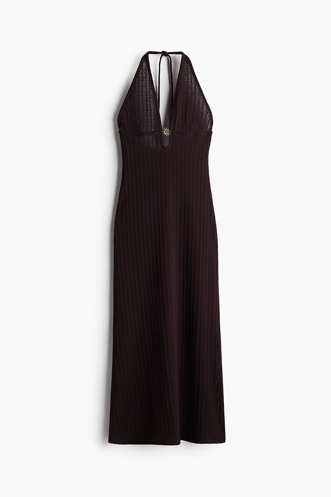 Embellished pointelle-knit dress