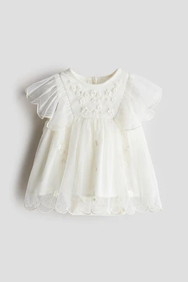 Embroidered-Detail Mesh Dress