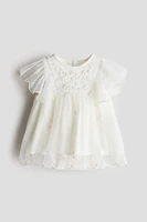 Embroidered-Detail Mesh Dress