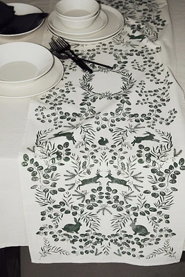 Linen-blend Table Runner with Printed Motif