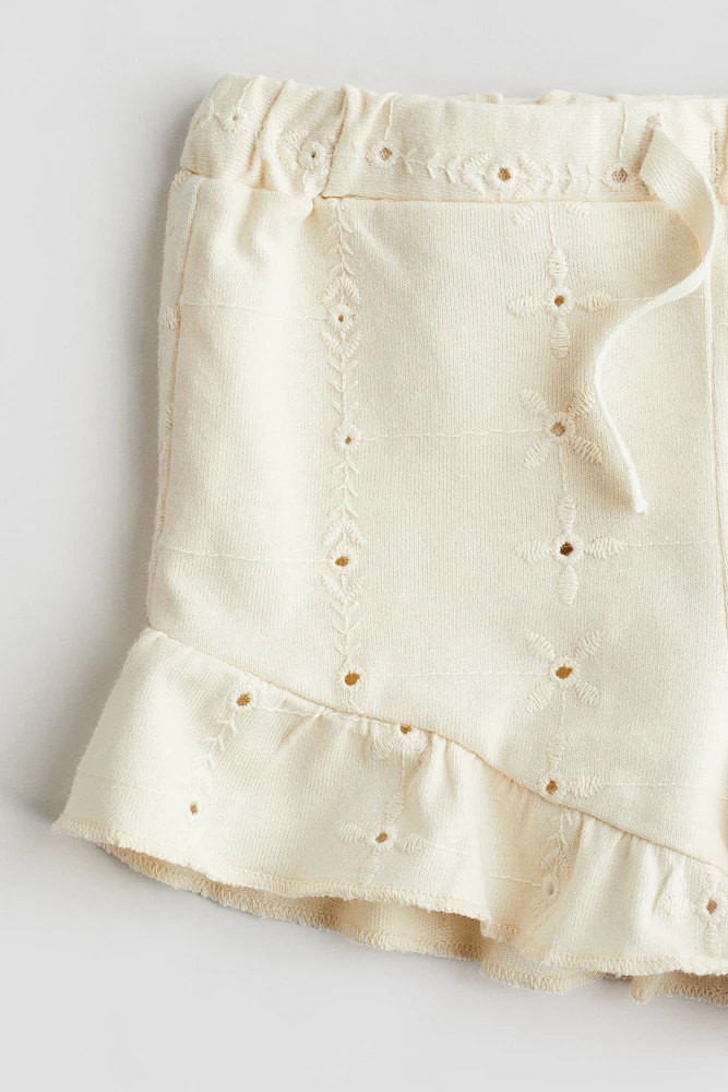 Jersey Shorts with Eyelet Embroidery