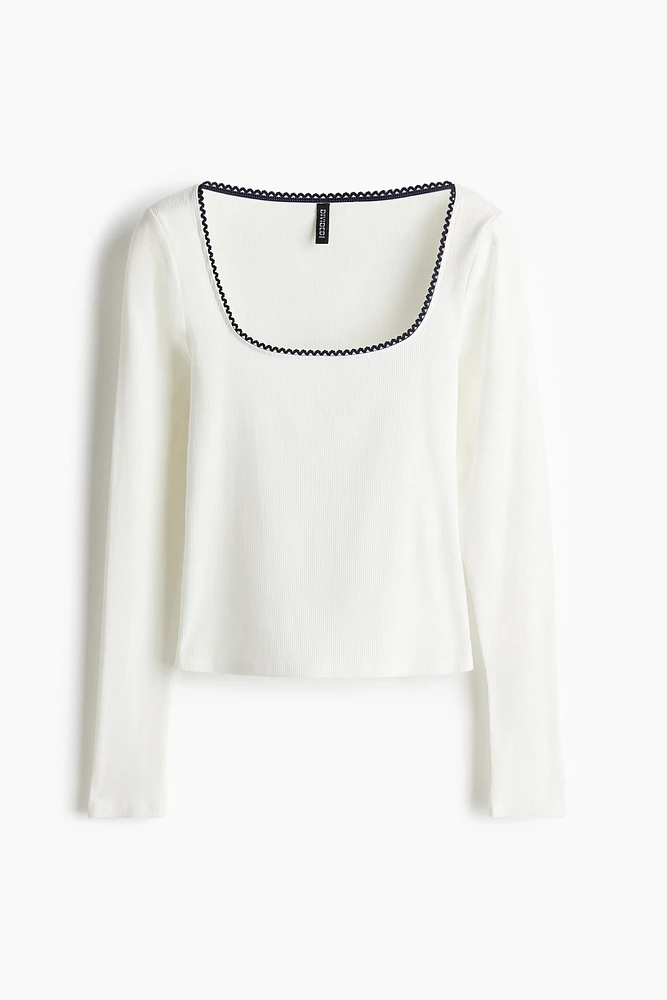 Picot-Trimmed Ribbed Top