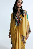 Silk-Blend Floral-Motif Kaftan Dress