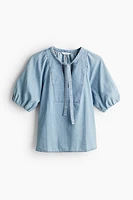 Tie-neck Denim Blouse