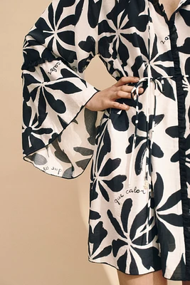 Trumpet-Sleeved Tunic Dress