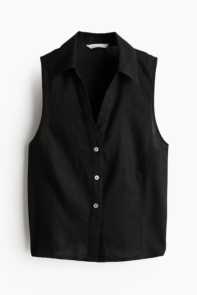 Sleeveless Linen-blend Shirt