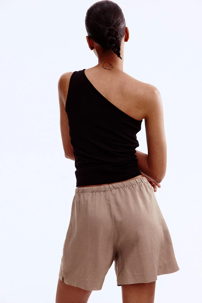 Short en lin mélangé avec cordon de serrage