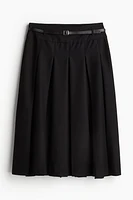 Belt-Detail Pleated Midi Skirt