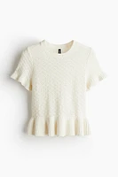Ruffle-Trimmed Pointelle-Knit Top
