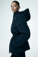 Oversized drawstring-waist puffer jacket