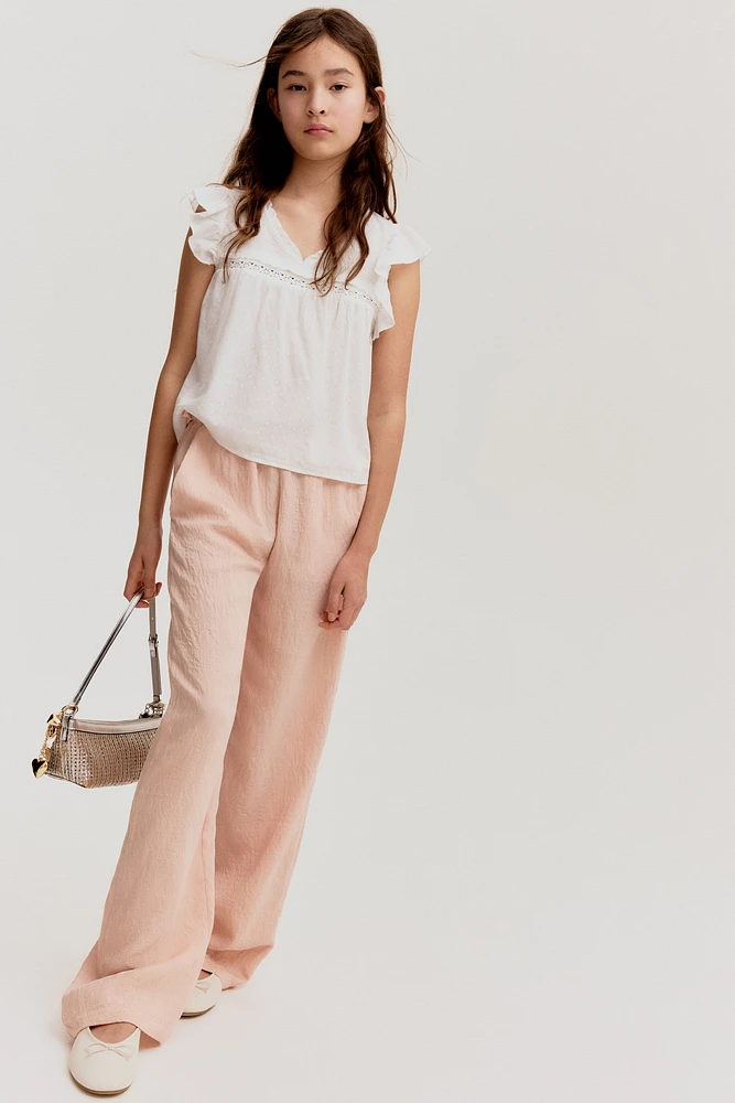 Ruffle-Trimmed Cotton Blouse