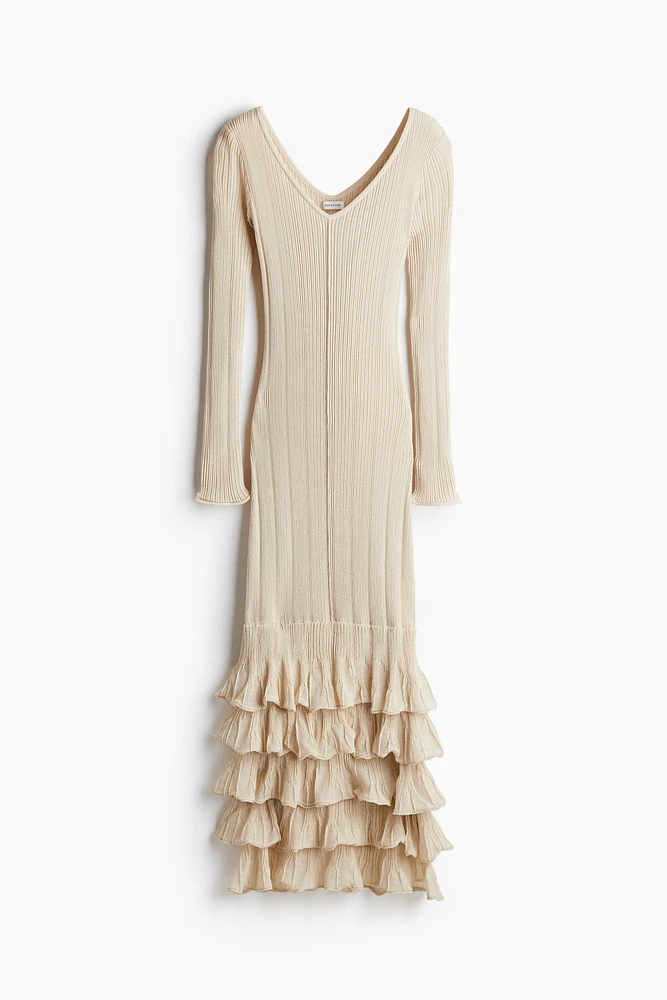 Flounced Rib-Knit Dress