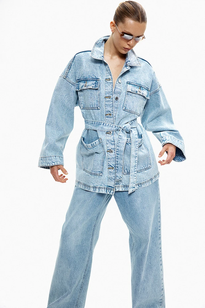 Tie-Belt Denim Jacket