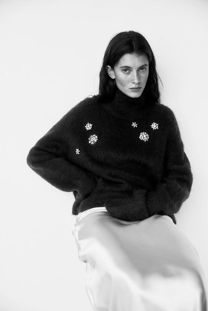 Rhinestone-Embellished Mohair-Blend Sweater