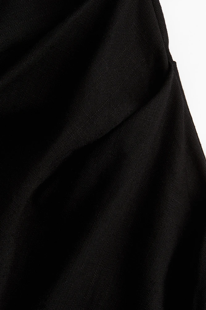 Draped Linen-Blend Dress
